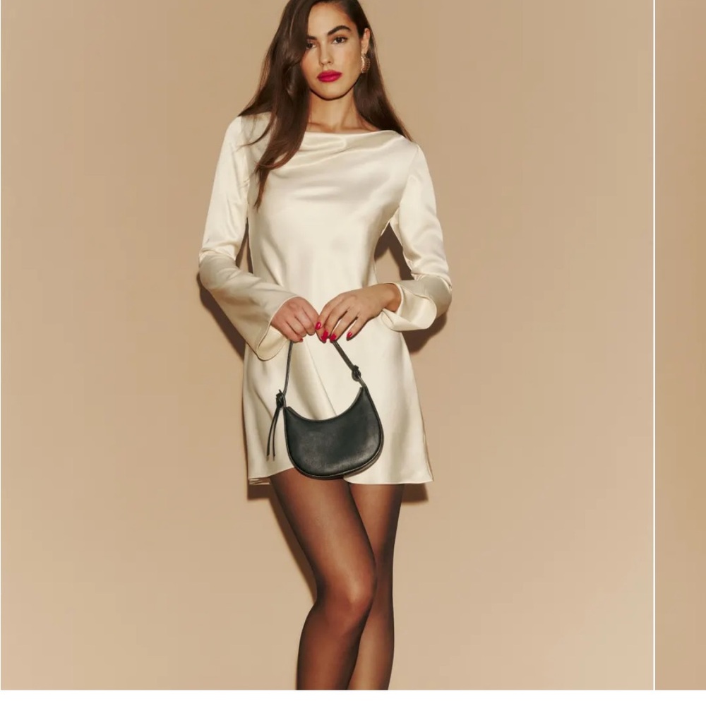 Reformation Pike Satin Dress in Almond